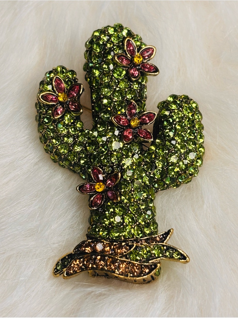 🌵 Jeweled Cactus Floral Statement Brooch